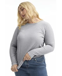 June + Vie Women's Plus Ribbed Crewneck Top