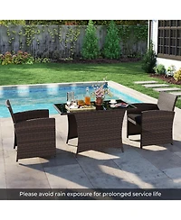 Gymax 3 Piece Patio Wicker Dining Set 2 Rattan Chairs w/ Rectangle Tempered Glass Dining Table