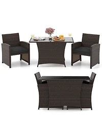 Gymax 3 Piece Patio Wicker Dining Set 2 Rattan Chairs w/ Rectangle Tempered Glass Dining Table