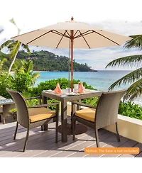 Costway 9.5 Ft Patio Rope Pulley Wooden Umbrella Market w/Fiberglass Ribs Outdoor
