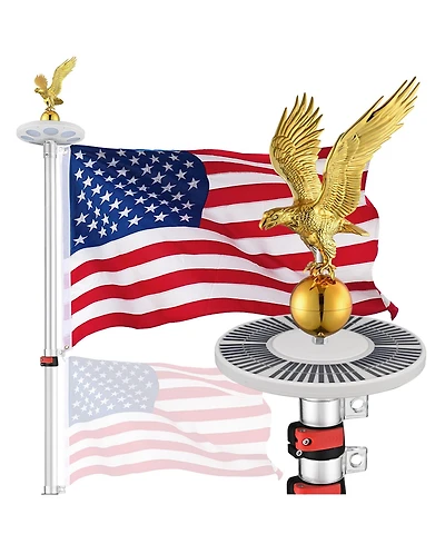 Yescom Ez Go 30ft Eagle Topper Telescopic Flag Pole Kit Solar Light Outside 3x5' Us Flag Ball Top