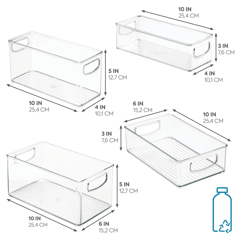 iDesign Plastic Stackable Pantry Bins with Handles, 4 Pack, Clear
