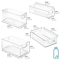 iDesign Plastic Stackable Pantry Bins with Handles, 4 Pack, Clear