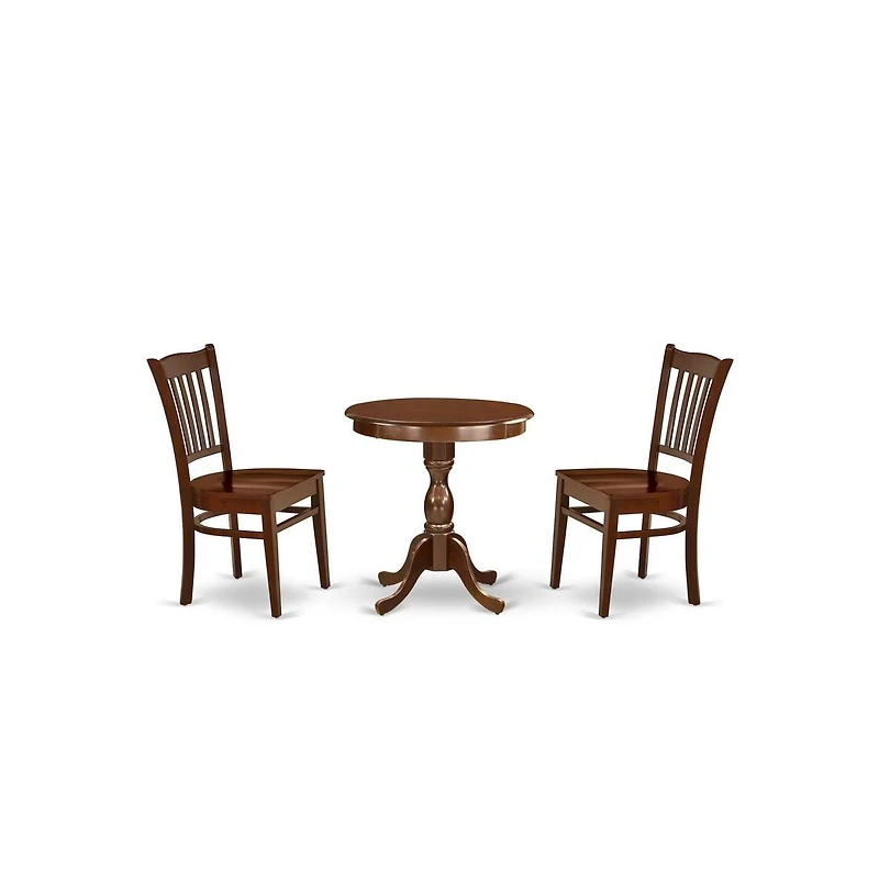 East West Furniture 3-Pc Kitchen Dining Set - 2 Mid Century Dining Chairs and 1 Wooden Dining Table (Mahogany Finish)