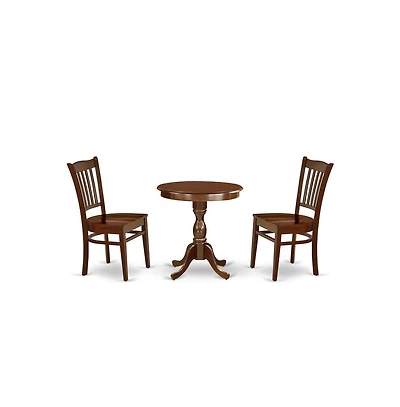 East West Furniture 3-Pc Kitchen Dining Set - 2 Mid Century Dining Chairs and 1 Wooden Dining Table (Mahogany Finish)