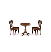 East West Furniture 3-Pc Kitchen Dining Set - 2 Mid Century Dining Chairs and 1 Wooden Dining Table (Mahogany Finish)