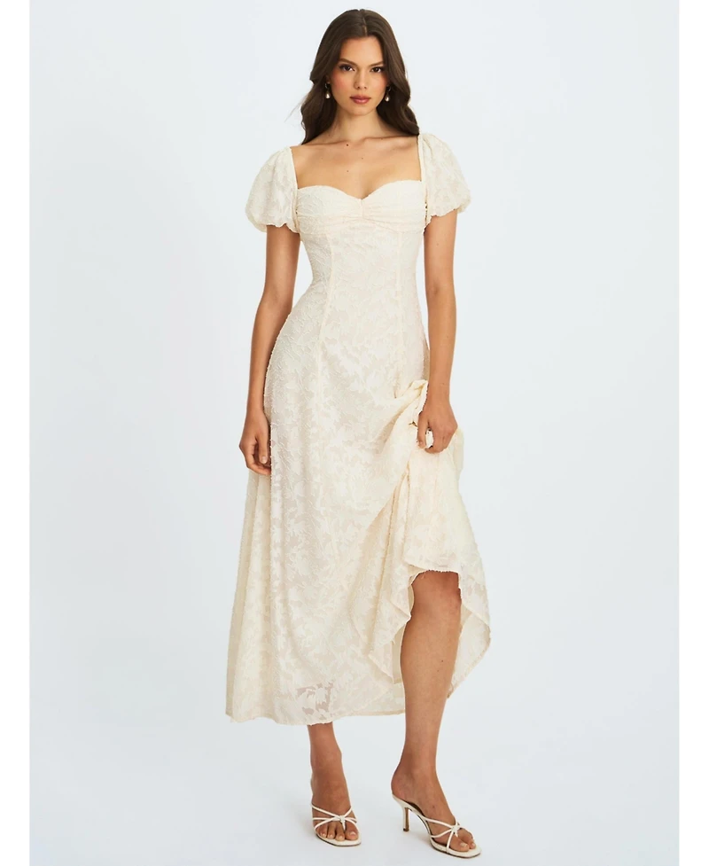Miss Circle Women Pandora White Bubble Sleeve Backless Maxi Dress