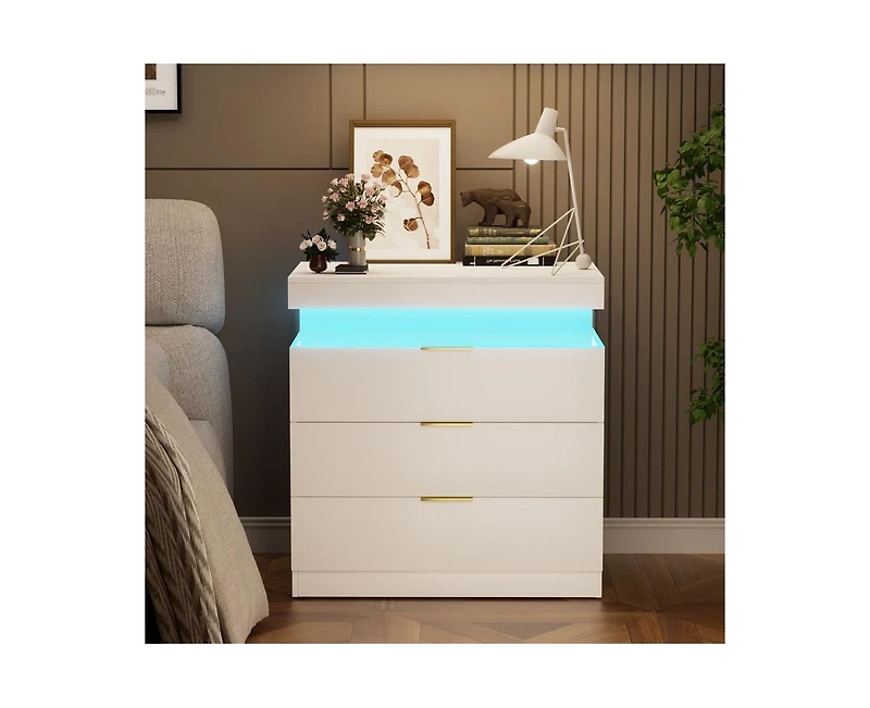 Casainc Nightstand storage table with Charging Station and Led Lights