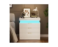 Casainc Nightstand storage table with Charging Station and Led Lights
