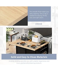 Casainc Kitchen Island with Drop Leaf, Power Outlet, Rubber Wood Top, Rack, Open Storage, Adjustable Shelves (No Stools)