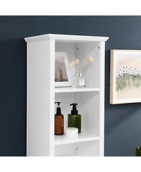 Vanirror 64 Inch Tall Storage Cabinet with Laundry Hamper, 4 Adjustable Shelves & Hidden Space for Bathroom, Home - White
