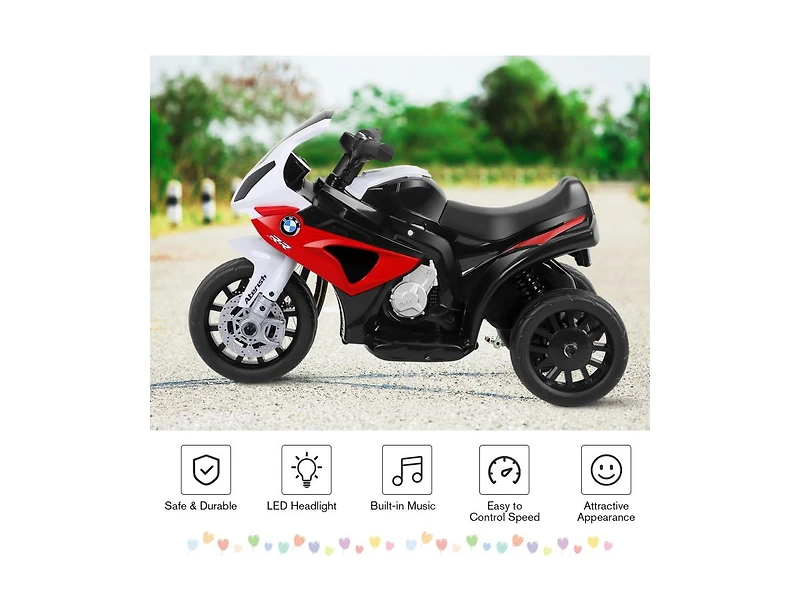 Akiudex Kids 3 Wheel Ride On Motorcycle with Music and Headlights