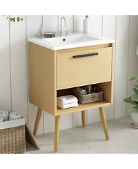 Casainc 24" Bathroom Vanity with Sink, Natural Mdf Cabinet with Drawer