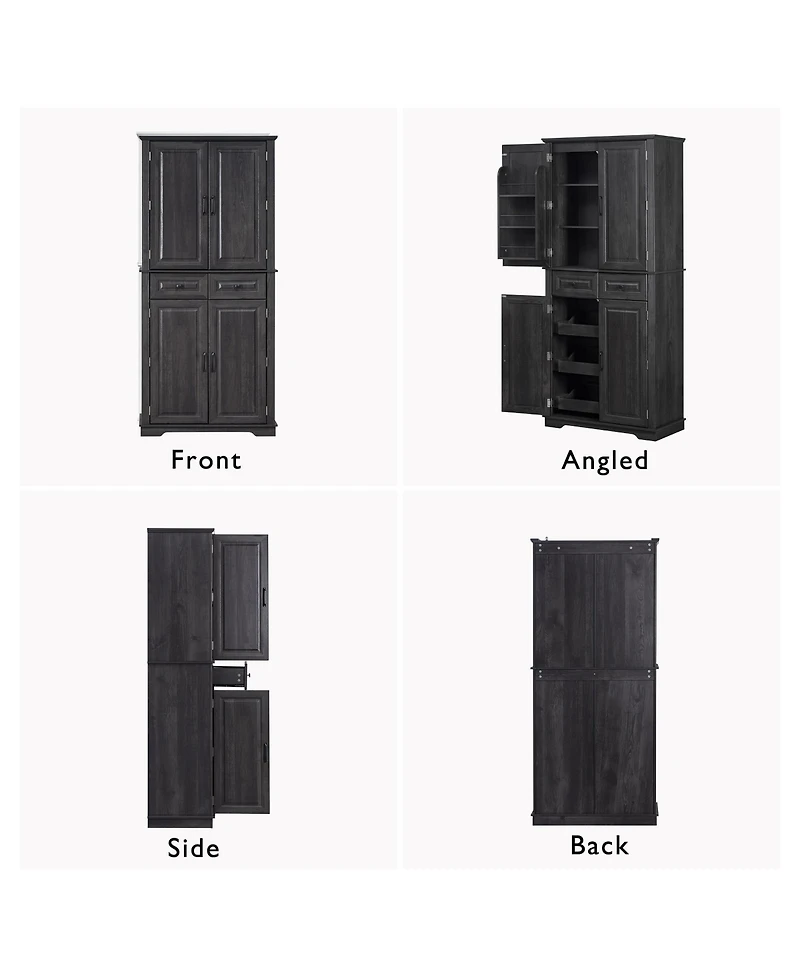 Casainc 71" Kitchen Pantry Cabinet with Pull-Out Organizers, 6 Door Shelves & Drawers