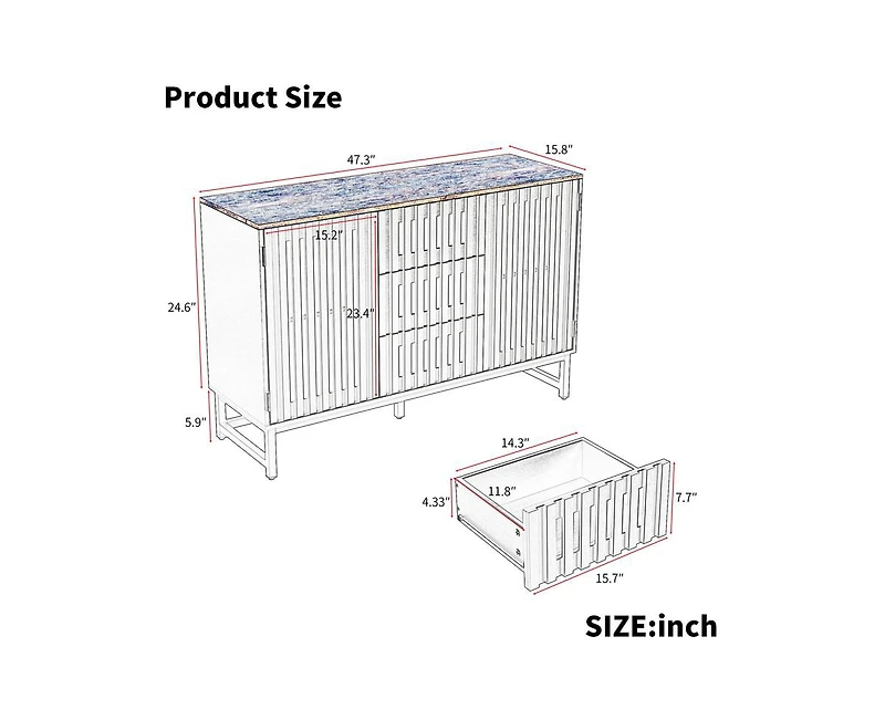 Casainc Storage Cabinet with Slatted Grille Striped 3 Drawer and 4 Shelves