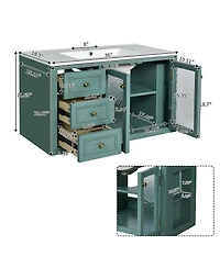 Casainc 36" Wall Mounted Bathroom Vanity with Ceramic Sink and 3 Drawers, Solid Wood Frame