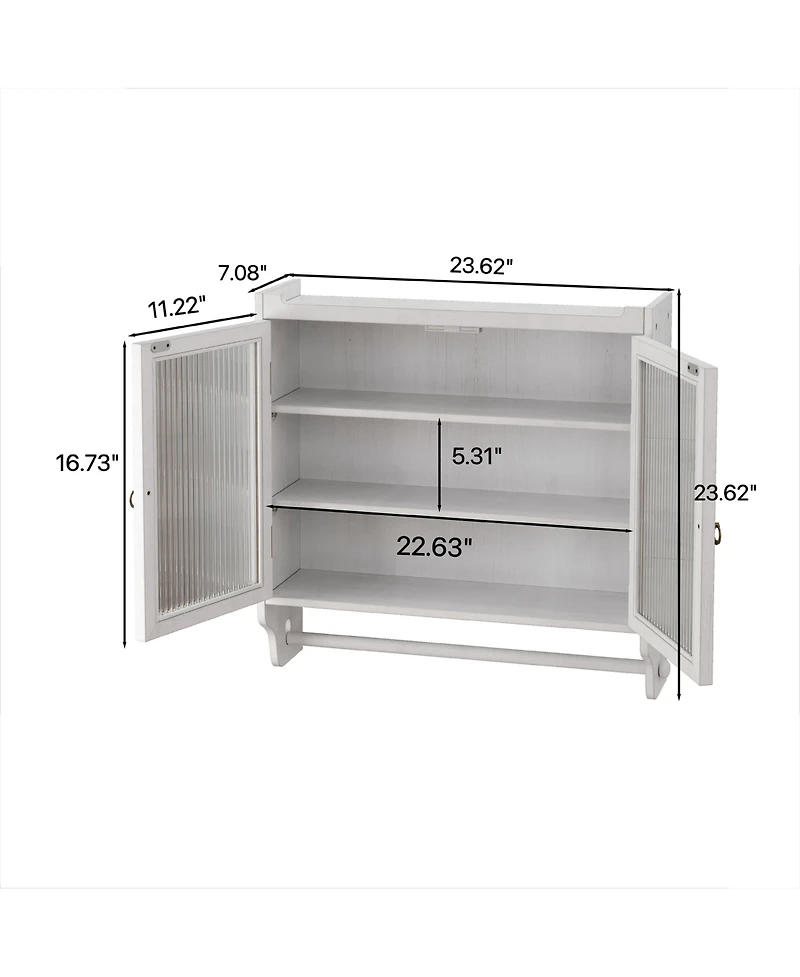 Casainc 24.8" Vintage Wall Cabinet With Glass Doors, 3 Storage Shelves and Bottom Towel Rack