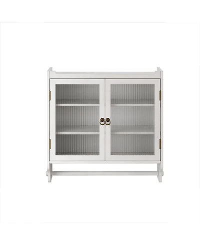 Casainc 24.8" Vintage Wall Cabinet With Glass Doors, 3 Storage Shelves and Bottom Towel Rack