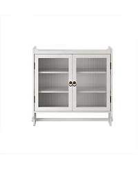 Casainc 24.8" Vintage Wall Cabinet With Glass Doors, 3 Storage Shelves and Bottom Towel Rack