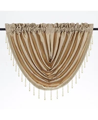 Kate Aurora Ultra Lux Faux Silk Regency Crinkle Rod Pocket Semi Sheer Crystal Beaded Window Valance - 57 in. W x 37 L, White