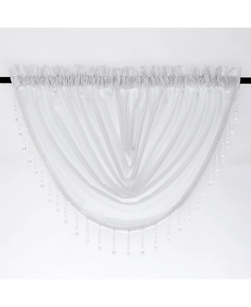 Kate Aurora Ultra Lux Faux Silk Regency Crinkle Rod Pocket Semi Sheer Crystal Beaded Window Valance - 57 in. W x 37 L, White