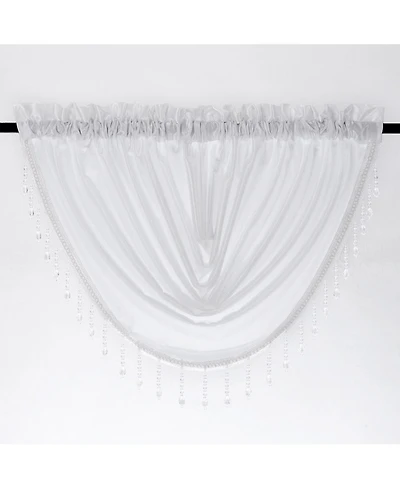 Kate Aurora Ultra Lux Faux Silk Regency Crinkle Rod Pocket Semi Sheer Crystal Beaded Window Valance - 57 in. W x 37 L, White