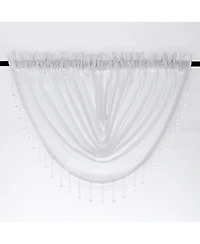 Kate Aurora Ultra Lux Faux Silk Regency Crinkle Rod Pocket Semi Sheer Crystal Beaded Window Valance - 57 in. W x 37 L, White