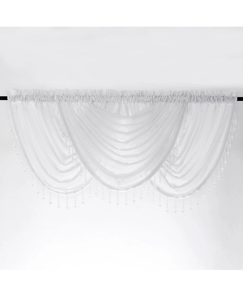 Kate Aurora Ultra Lux Faux Silk Regency Crinkle Rod Pocket Semi Sheer Crystal Beaded Window Valance - 57 in. W x 37 L, White