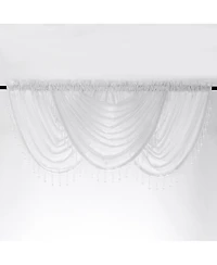 Kate Aurora Ultra Lux Faux Silk Regency Crinkle Rod Pocket Semi Sheer Crystal Beaded Window Valance - 57 in. W x 37 L, White