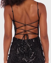 B Darlin Juniors' Strappy Mesh Sequin Bodycon Dress