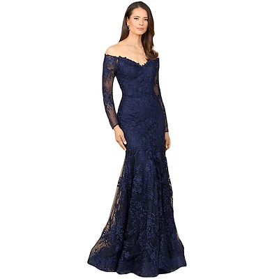 Lara Women's Off Shoulder Long Sleeve Mermaid Gown