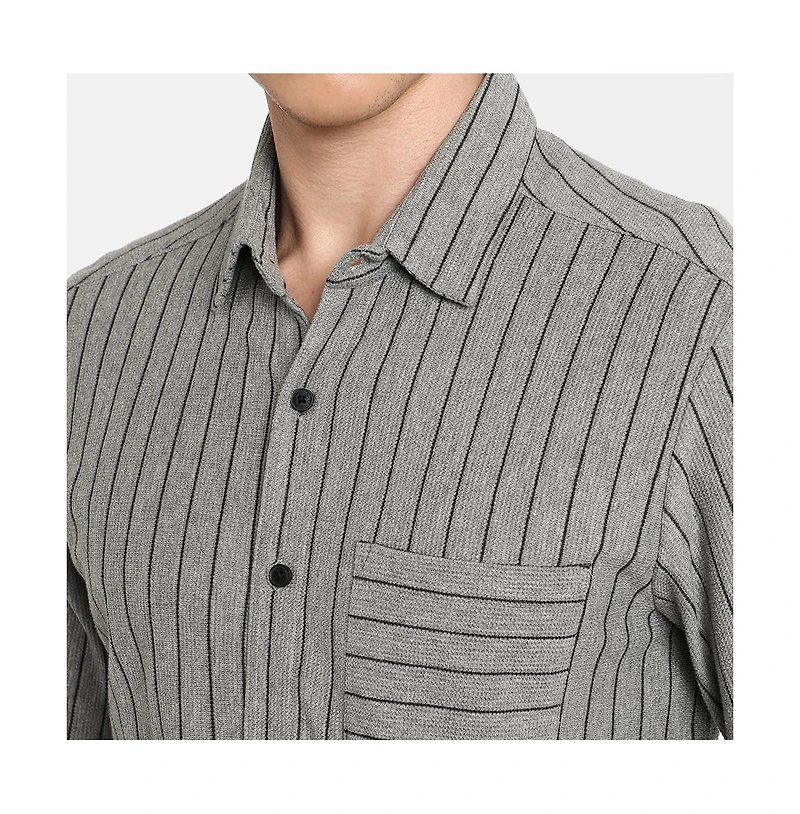 Campus Sutra Men's Moon Grey Pinstriped Shirt