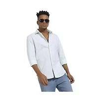 Campus Sutra Men's White Heathered Pinstriped Shirt