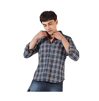 Campus Sutra Men's Blue Checkered Regular Fit Casual Shirt