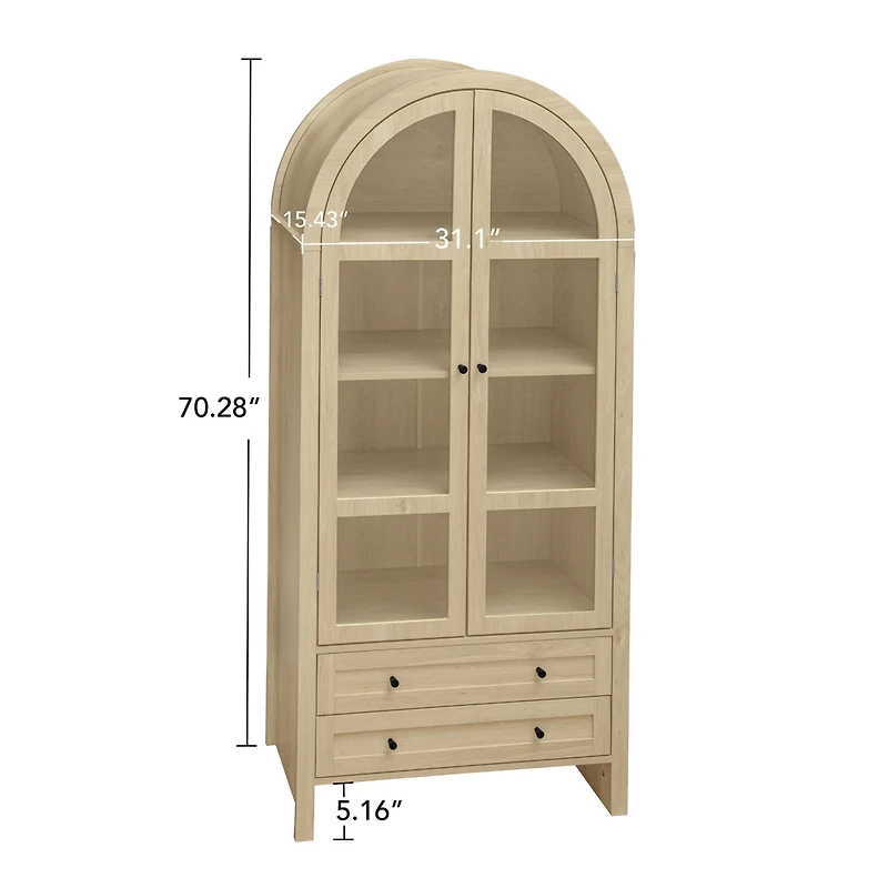 Casainc 70" Tall Arched Pantry Cabinet with Adjustable Shelves for Kitchen or Living Room