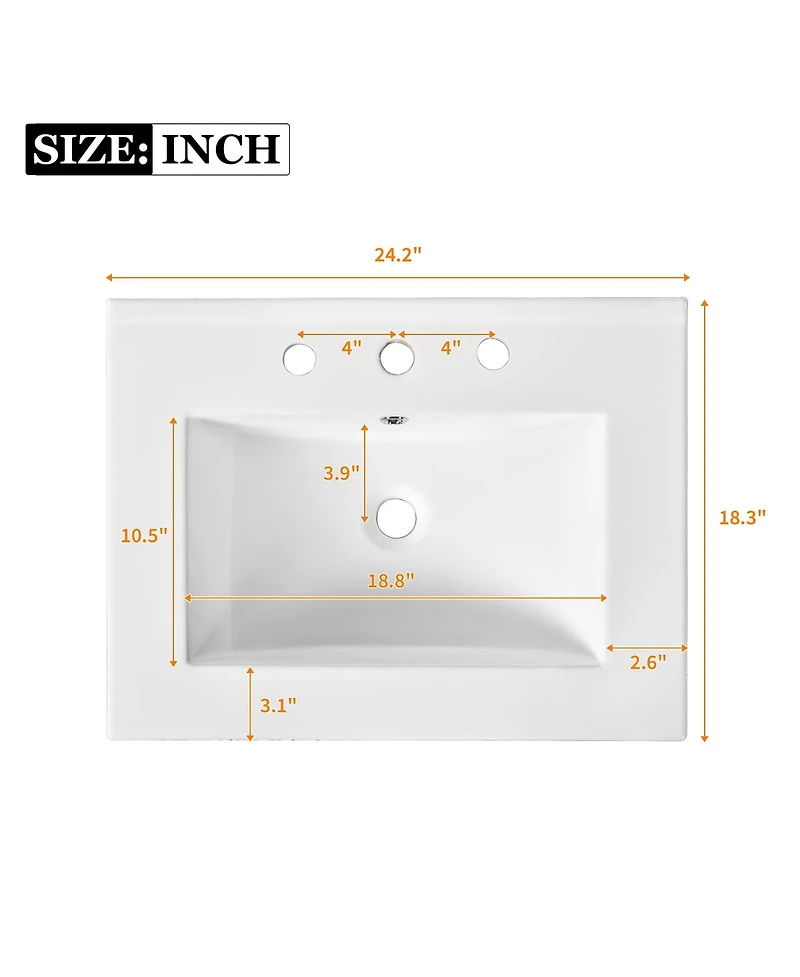 Casainc 24" Bathroom Vanity Cabinet with Ceramic Sink Combo and 2 Drawers, Solid Wood Frame