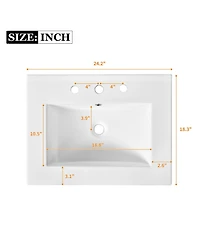 Casainc 24" Bathroom Vanity Cabinet with Ceramic Sink Combo and 2 Drawers, Solid Wood Frame