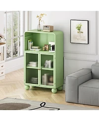 Casainc 45.28" Freestanding Bathroom Floor Cabinet With Glass Door and Open Storage Shelves