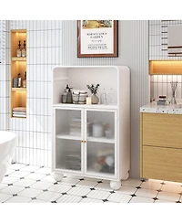 Casainc 45.28" Freestanding Bathroom Floor Cabinet With Glass Door and Open Storage Shelves