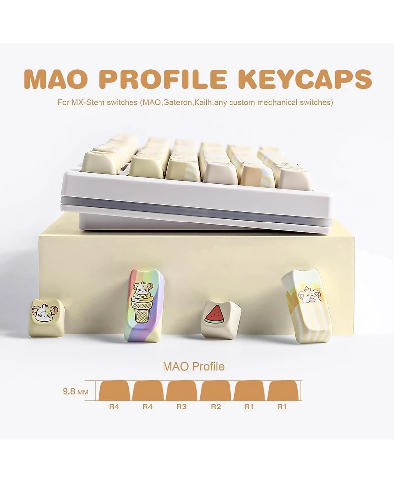 Yunzii Dye-Sub Pbt Keycap Set, Mao Profile, 143 Full Keys Cute Cat Custom Keycaps with Key Puller for Cherry Gateron Mx Switches Mechanical Gaming Key