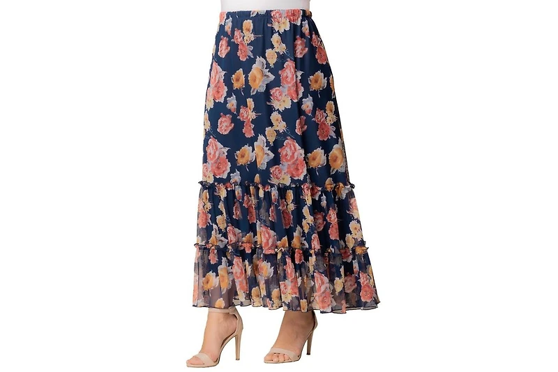 Kiyonna Plus Isla Tiered Mesh Maxi Skirt