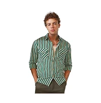 Campus Sutra Men's Forest Green & Khaki Beige Candy Striped Oversized Shirt