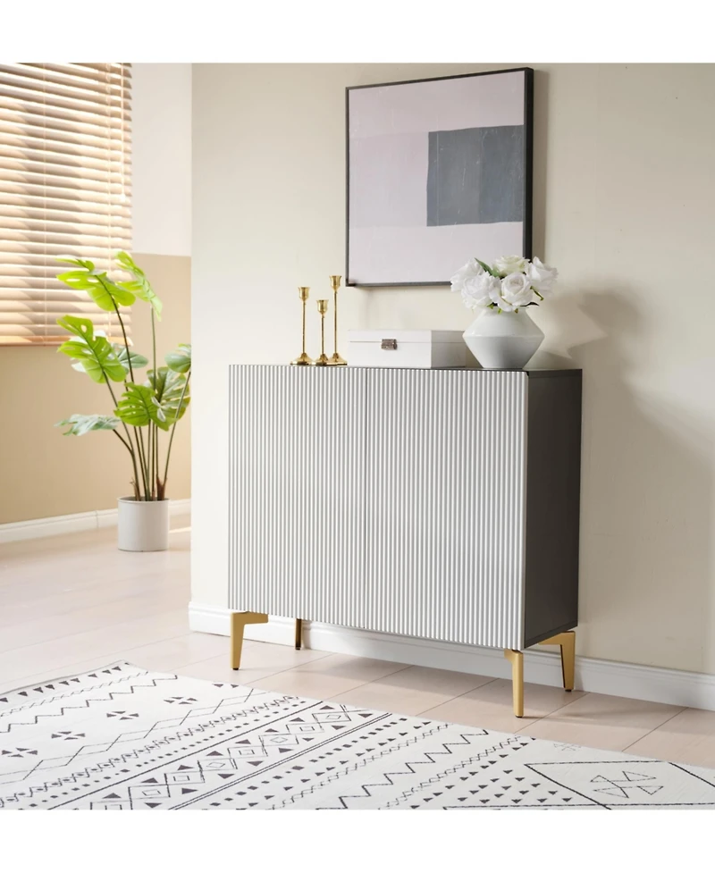 Kings Brand Furniture George Console Table for Entryway, Wood Sofa Table, Elegant Hallway Tables (Black Frame, White Door)