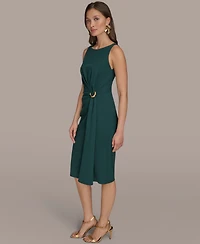 Donna Karan New York Women's Crepe Hardware A-Line Midi Dress