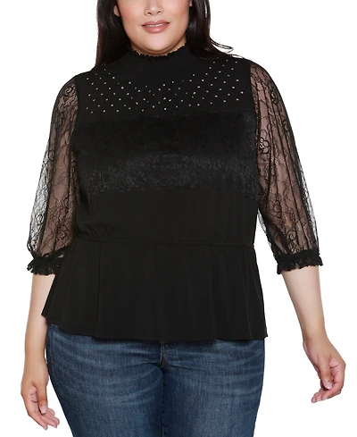 Belldini Plus Mixed-Media Embellished Knit Top