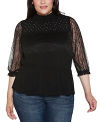 Belldini Plus Mixed-Media Embellished Knit Top