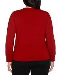 Belldini Plus Size Slit-Sleeve Keyhole Knit Top