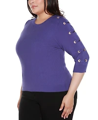 Belldini Plus Grommet-Trim Ribbed Sweater