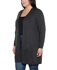 Belldini Plus Embroidered Open-Front Cardigan Sweater