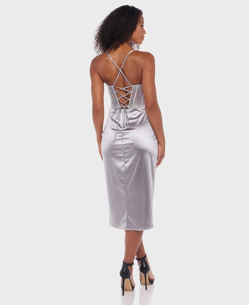 Alex & Sophia Juniors' Draped-Sweetheart-Neck Lace-Up Midi Dress
